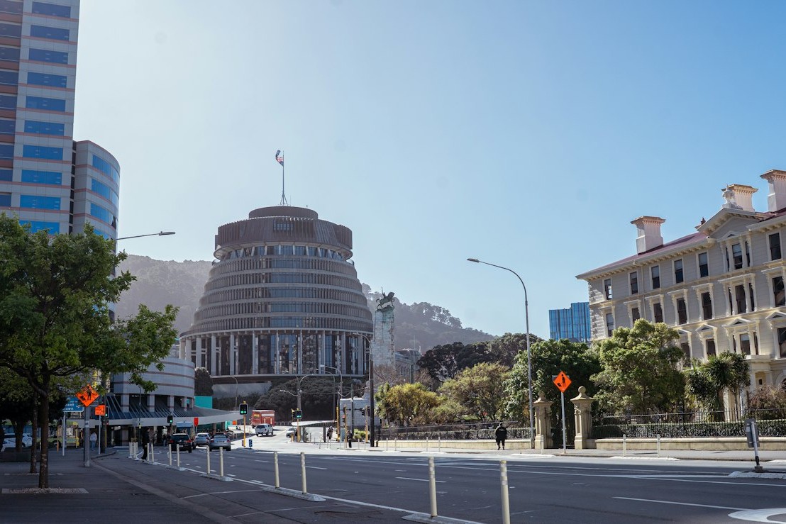 The Beehive and Parliament buildings in Wellington